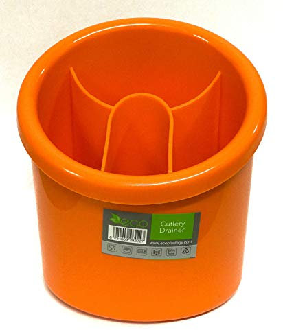 ECO Plastic Cutlery Drainer | 4-Compartment Utensil Holder for Kitchen & Sink Organization – BPA-Free, Durable Knife and Fork Holder with Compact Design – Multiple Color Options (Orange)