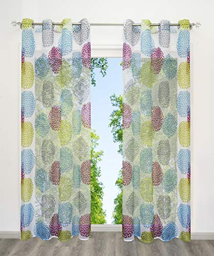 BAILEY JO Gardinen mit Kreis-Motiven Druck Design Gardinenschals Vorhang Transparent Voile Vorhänge 1Stück (BxH 140x145cm, Bunt mit Ösen)
