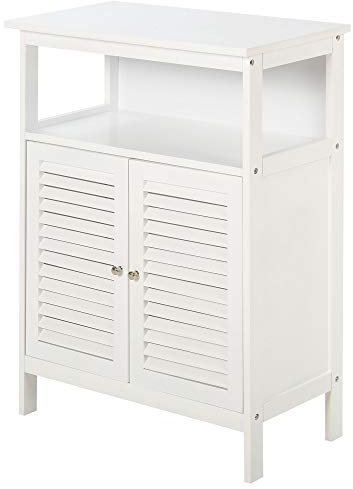 kleankin Mobile Bagno Salvaspazio, Mobiletto da Bagno con 2 Ripiani e Armadietto in MDF Impermeabile, 60 x 30 x 81.6cm, Bianco