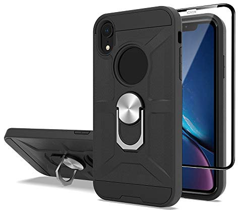Cuoqing Hülle für iPhone XR, Ring Handy Hüllen Cover Bumper Schutzhülle Case für iPhone XR, Black
