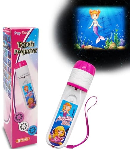 Pup Go Mermaid Torch and Projector with 3 Discs 24 Images, Pink Torches Toys for Girls Age 3+, Fairy Gifts for Girls, Projector Night Light for Children Toddler(Mermaid)