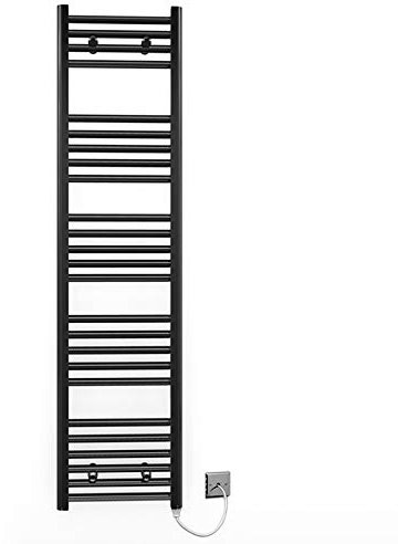 Myhomeware 350mm Wide Black Flat Electric Pre-Filled Heated Towel Rail Radiator For Bathroom Designer UK (Alyssa 350 * 1400mm Electric Black)