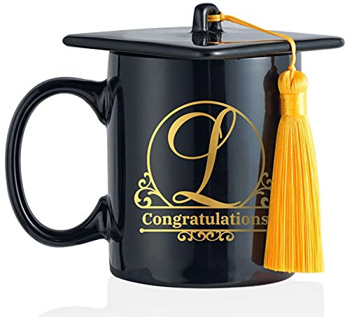 Onebttl Regalo de graduación 2025 – Taza con sombrero de doctorado Bachelor con iniciales, regalos personalizados, taza de café, idea de regalo para Bachelor Master Abitur, exámenes de inventarios
