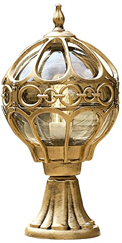 Mengjay Trade Vintage Lampe Pilier Portail E27, Lampe D'extérieur Rustique Sur Pied De Jardin Pilier Eclairage De Jardin Éclairage Pour Chemins Aluminium moulé sous pression Cage Lampes De Nuit,D'or
