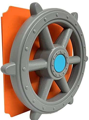 move and stic Platte 40x40 mit Spielfunktion Multifunktionsplatte Spielplatte mit Piratenlenkrad Steuerrad für Spielturm (Platte 40x40cm orange mit Schiffslenkrad Deluxe grau)