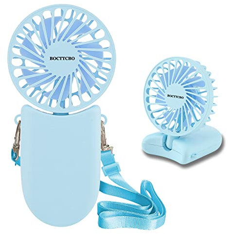 BOCTTCBO Mini Ventilatore Portatile - Ventilatore USB Silenzioso a Batteria con 3 Velocità 90° Pieghevole Ventilatore da Tavolo Piccolo con Cordino per Desktop Ufficio Casa Viaggi Campeggio
