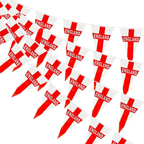 AhfuLife England St George Bunting 30pcs Flags for 2025 Women's Euro Football Decorations, Double Sided Triangular Fabric Bunting for St. George's Day Rugby Party Decor (14 x 21 cm - 10m, 1 Pack)