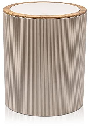 Inbagno Pattumiera 5lt, in plastica Tortora coperchio basculante, dettagli effetto legno, serie Blob