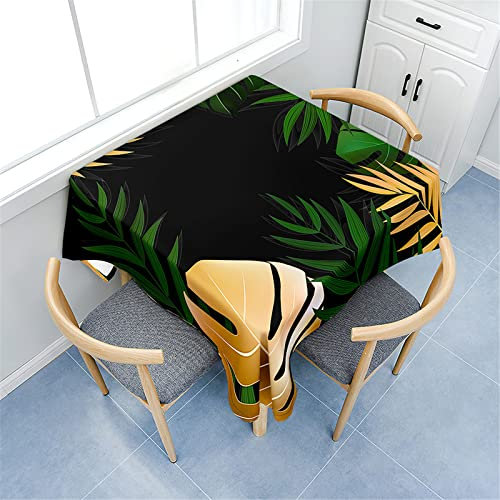 Morbuy Tischdecken Quadratisch, Pflanze Blätter Muster Tischdecke Wasserdicht Lotuseffekt Küchentischdecke Abwischbar Tischtuch für Restaurant Garten Outdoor (100x100cm,Goldene Blätter)