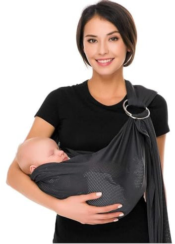 CUBY Breathable Carrier Adjustable Ring Mesh Fabric Water Sling for Newborn Baby Ideal for Summers/Beachhe (Dark Grey)