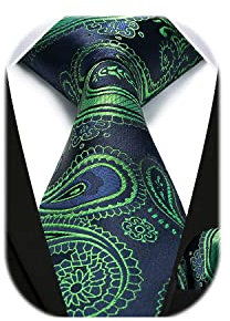 HISDERN Herren Paisley Krawatte Einstecktuch Hochzeit Party Krawatte & Einstecktuch Set für Klassisches Business (Einheitsgröße, Grün)