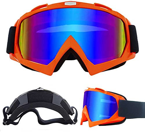 E-Soul Motorrad Goggle Motocross Wind Staubschutz Fliegerbrille Snowboardbrille Schneebrille Skibrille Wintersport Brille Für Damen Und Herren Jungen Und Mädchen (Orange Multicolor)