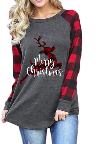 MAFA Women Christmas T Shirts Long Sleeve Xmas Tunic Tops A-Grey XL