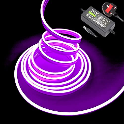 balabaxer Striscia LED al neon viola, 16,4 ft/5 m 12 V DC 600 SMD2835 LED impermeabile corda luce per interni ed esterni decorazione della casa (con adattatore di alimentazione)..