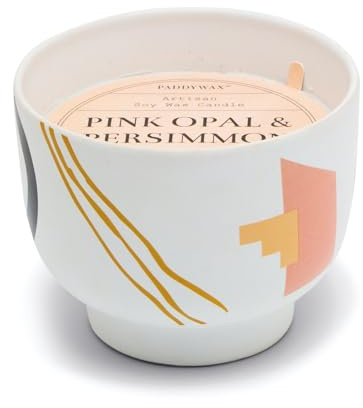 Paddywax Scented Candles Wabi Sabi Collection Fragrant Candle in Reusable Colorful Ceramic Bowl, 340g, Pink Opal & Persimmon