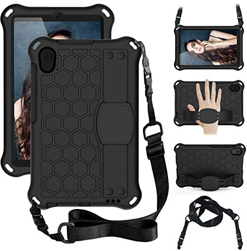 Funda para Tablet Huawei Mediapad M5 Lite 8 Pulgadas con Correa para niños, Ligera a Prueba de Golpes, Cubierta de Panal de Abeja Negro