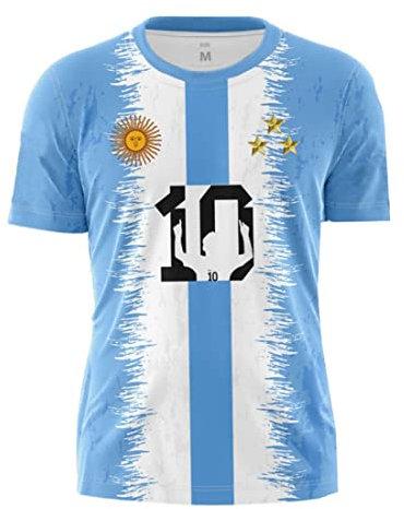 YuanDiann Enfants Argentine Remporte T-Shirts Commémoratifs 3 étoiles Drapeau Impression 2022 Coupe du Monde Football Manches Courtes Col Rond Maillot 3# 120