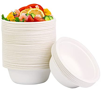 AHPYEUHK Einweggeschirr Suppenschalen Einweg 350ml Einwegschüsseln 60Stück Schalen Zuckerrohr Bagasse Einwegschalen, Suppenschalen, Suppenteller Umweltfreundlich & Kompostierbar Schüssel