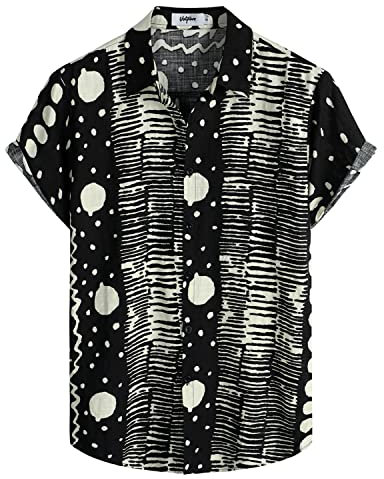 VATPAVE Herren Sommer Tropische Hemden Kurzarm Aloha Hawaii Hemden Klein Schwarze Beige