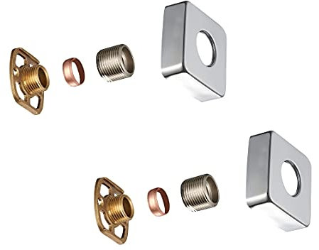 KEDWILL® Bar Valve Fixing Kits Brackets with Square SS Chrome Cover Shrouds Escutcheons 3/4” Inch Connections BSP 15mm Wall Mounted for Thermostatic Bath Shower Bar Valve Mixer Tap