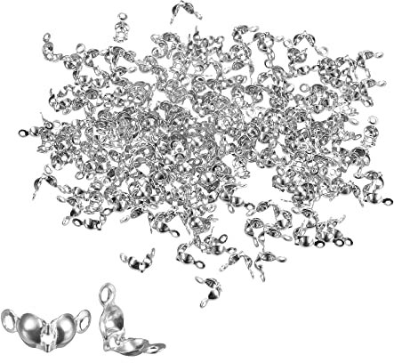 sourcing map 600Stk Offene Perlen Spitzen Knoten Abdeckungen 1.3mm Metall Zweischalig Crimpen Aufklappbare Kalotte Ende Kappen für Schmuck Herstellung DIY Handwerk Silber