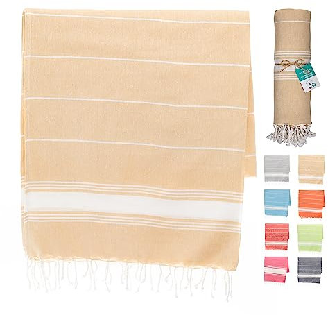 Artexia Serviette De Plage en Coton Drap De Plage Couverture Pique Nique Natte De Plage Plaid en Coton Serviette De Bain Fouta Plage Serviette De Plage XXL (Naturel)