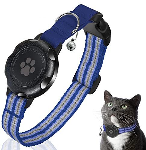 AirTag Katzenhalsband, Integriertes Kätzchenhalsband mit 100% Wasserdichtem AirTag Halter, Schalldichtes, Reflektierendes GPS Katzen Halsband mit Apple Air Tag Hülle für Kätzchen, Welpen (Blau,XS)