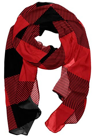 FVQL Schal für Damen, Seidenhalstuch, rot schwarz kariert