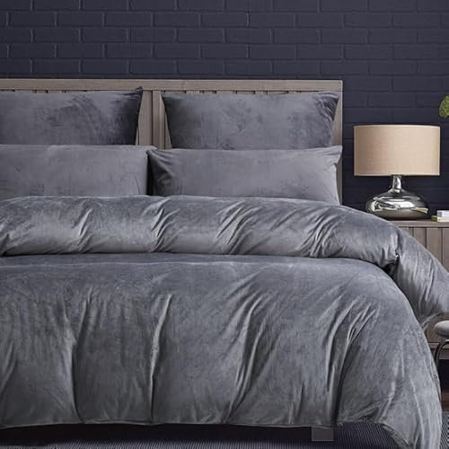 Luowei Warme Bettwäsche 135x200cm Grau Fleece Plüsch Flauschig Bettbezug Set Winterbettwäsche Fleece Warme Bettwäscheset und Kopfkissenbezug 80x80 cm mit Reißverschluss