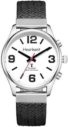 Hearkent British English Talking Watch for Women with Large Numbers Self-Setting for Visually impaired, Blind or Elder People (Nylon Black)