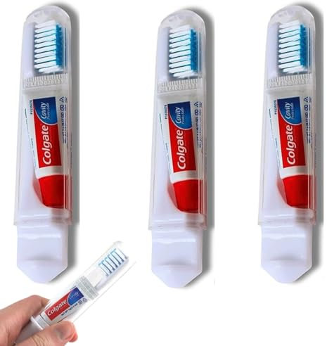 Colgate Travel Toothbrush Set of 3 by VistaHome - Foldable Toothbrush - Portable Toothbrush Set with Toothpaste - Orthodontic Toothbrush Set - Compact Toothbrush Set with Mini Toothpaste - Travel Size