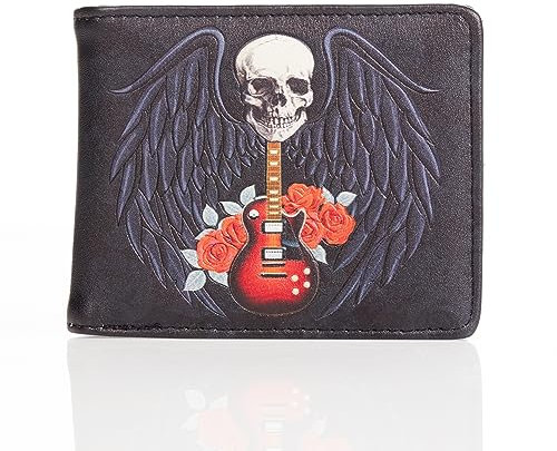Shag Wear Herren Geldbörse Portemonnaie Geldbeutel - Münzfach mit Reissverschluss - Männer Brieftasche Querformat - Designs: Totenkopf-Gitarre