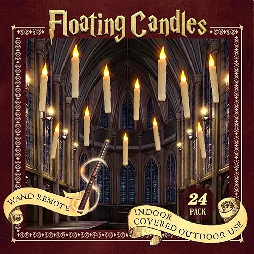 24 Stück Weihnachtsdeko Floating Candles, Flammenlose Schwimmende Kerzen mit Zauberstab-Fernbedienung, Weihnachten Deko LED Fliegende Kerzen Batteriebetrieben für Weihnachtsdeko Innen und Party Deko
