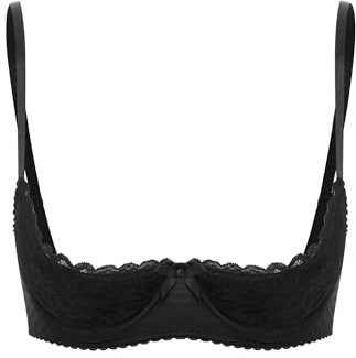 Agoky Women's Sexy 1/4 Cup Lace Bra Padded Unlined Underwire Push Up Balconette Every Day Bra Black E 5XL