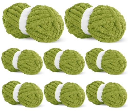 BALAPET Chunky Chenille Yarn for Crocheting & Knitting, 8oz/226.8g, 27yds/25m, Tea Green, 8 Pack