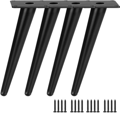 TempFoo Metal Furniture Legs 10 Inch, Oblique Conical Matte Black Furniture Feet for Sofa Cabinet Coffee Table Chair Desk Cupboard Couch Bed Home DIY Projects Modern Minimalist Style