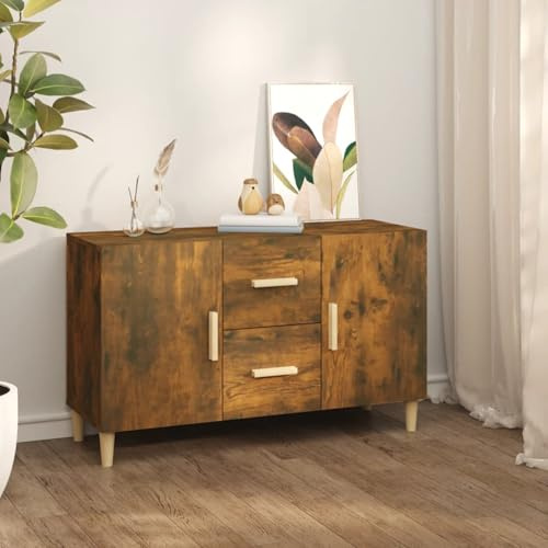 Gecheer Sideboard Kommode Highboard Standschrank Beistellschrank Mehrzweckschrank Anrichte Schrank Aufbewahrungschrank, Mit 2 Türen und 2 Schubladen,Räuchereiche 100x36x60 cm Holzwerkstoff