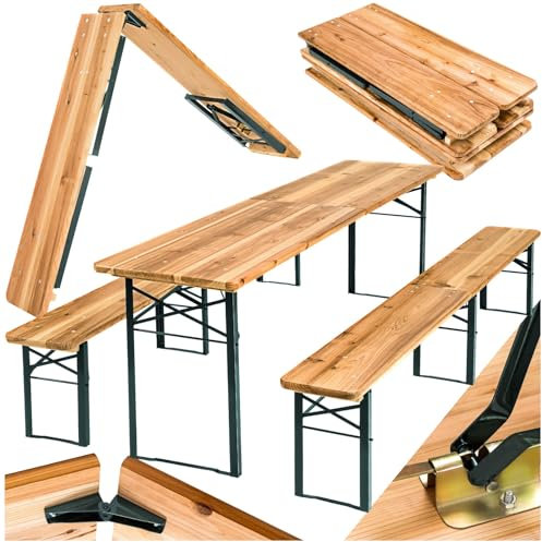 tectake® Bierzeltgarnitur, Festzeltgarnitur, Biertisch, Set 2X Bierbank 1x Tisch klappbar, als Gartenmöbel, Balkon Möbel oder zum Camping, platzsparend, wetterfest und robust