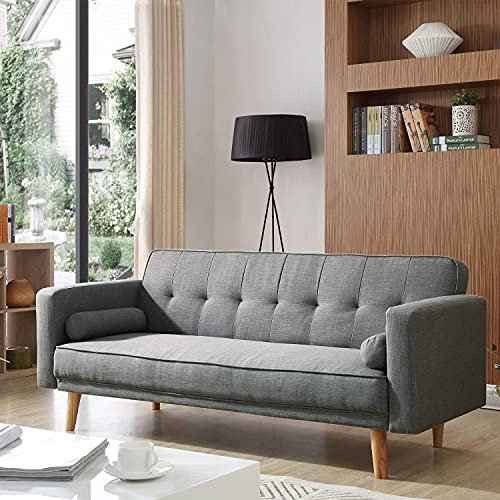 ZANOFIRA 3 Seater Sofa Bed with Detachable Armrests Click Clack Sofa Bed with Fireproof Sponge, Breathable Linen Guest Bed for Living Room, Bedroom, Apartment, Home Office, Grey