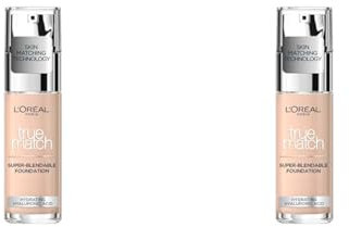 L'Oreal Paris True Match Liquid Foundation, Skincare Infused with Hyaluronic Acid, SPF 17, Available in 40 Shades, 0.5C Porcelain Rose, 30 ml (Pack of 2)