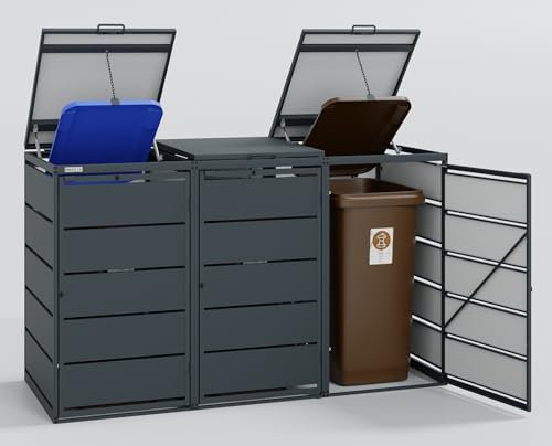 MBOX24 Classic Mülltonnenbox für 3 Mülltonnen (240L) aus verzinktem Stahl, 3er Metall Mülltonnenverkleidung in Anthrazit, robust & wetterfest