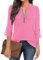Gemulate Shirts for Women UK Pink Zip Up 3/4 Sleeve Tops for Women UK Plaid Tunic Blouse Long Sleeve Polo Top Floral Printed Shirts - Solid Pink, XXL
