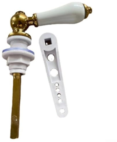 Hasaller Victorian Style White Toilet Cistern Lever Flush Handle, Porcelain & Gold, Fits 19-35mm Cisterns, Heavy Duty, Gold Plated Ceramic Finish