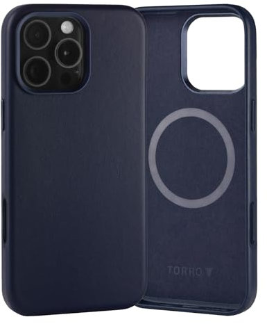 TORRO Case Compatible with iPhone 16 Pro Max – Premium Leather MagSafe Charging Compatible, Slim Bumper Case (Navy Blue)