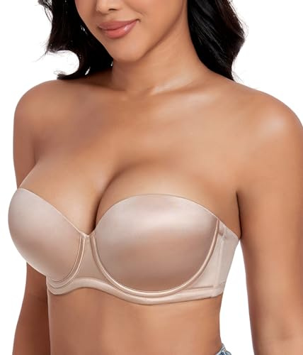 DotVol Women's Push Up Wired Strapless Thick Padded Everyday Bra | Anti-slip Side, Convertible Straps, Multiway Back Style, Soft Satin Fabric