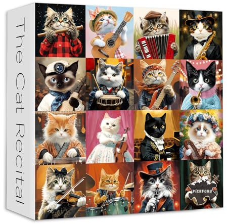 PICKFORU Cat Puzzles for Adults 1000 Pieces, Funny Animals Music Puzzles for Adults Guitar Piano, Vintage Challenging Kitten Puzzle as House Decor