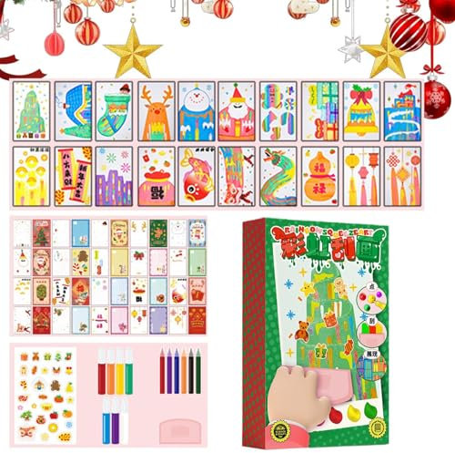 Rainbow Scratches Art Kit, Christmas-Themed Scratch Dots Paint Kit, Creative Dots Color Scratch Book, Fun Scratches Paper Art Set for Birthday, Holiday, Kids Craft, Holiday Art Gift for Children