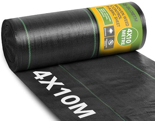 BLOSTM Woven Weed Control Membrane - Garden Membrane Weed Control Heavy Duty for Gravel or Grass Underlay, UV Stabilised Ground Cover Membrane for Garden, Landscaping Weed Barrier Fabric - 4m x 10m