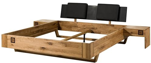 MASSIVMOEBEL24.DE | Bett inkl. Nachttische und Kopfteilkissen anthrazit Wildeiche 160x200x86 Natur geölt/lackiert KITZBÜHEL #169