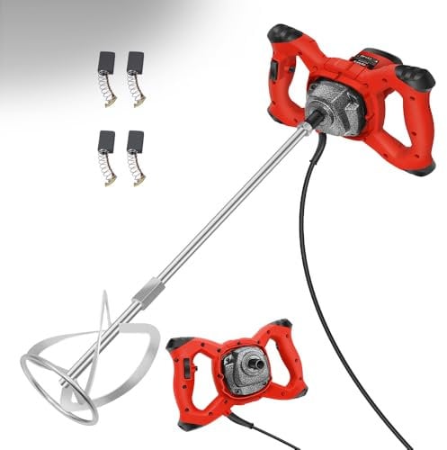 Electric Plaster Paddle Mixer Drill Mortar Paint Cement Stirrer 6 Speed, 2600W Portable Paddle 1700 U/min Mixer Concrete Mixer, M14 Threaded Rod, 2M Power Cable,Red